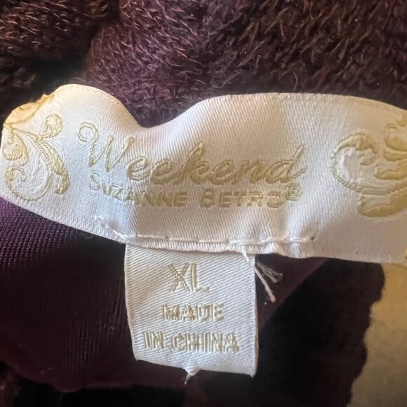 Weekend by Suzanne Betro Purple  Velour & Cable Knit Cowl Neck Tunic XL - Picture 9 of 10